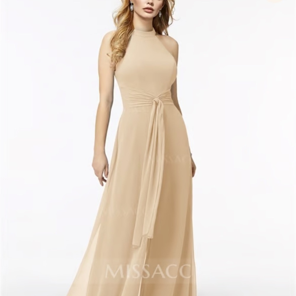 Gold Halter Maxi Gown for Wedding Guest - Size 10